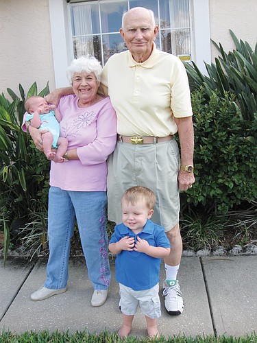 Vicki and George Workman with their great-grandchildren, 2-month-old Chelsea Allen and her 2-year-old brother, Logan. Courtesy photo.