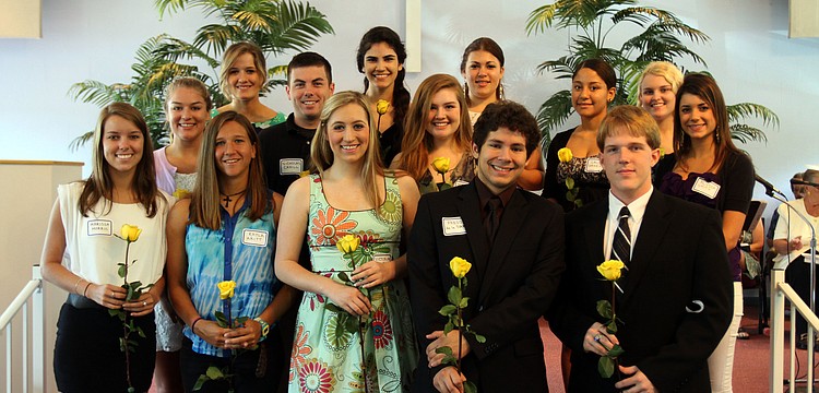 The recipients of the scholarships given out by Longboat Key Chapel stand together for a photo prior to the scholarship presentation Sunday, May 12, at Longboat Island Chapel.
