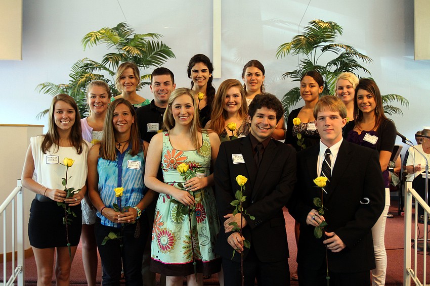 The recipients of the scholarships given out by Longboat Key Chapel stand together for a photo prior to the scholarship presentation Sunday, May 12, at Longboat Island Chapel.