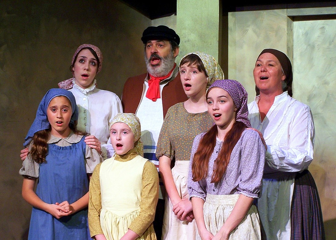 Audrey Lipton, Marina Wright, Emma Devine, Michael Bajjaly, Emily Arthur and Sharon Albert star in "Fiddler on the Roof." Photo by Denny Miller.