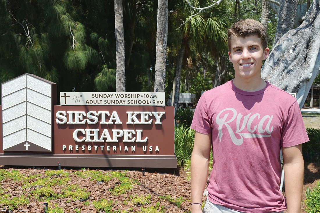 Jacob Amontree spruced up the landscaping near the entrance to Siesta Key Chapel for his Eagle Scout community service project.