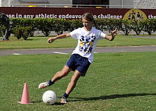 FC Sarasota U13 midfielder Emily Brusco works on her footwork during a trapping drill.