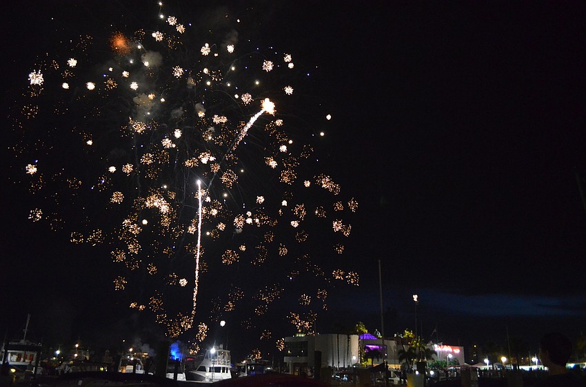 Thousands of people watched fireworks over Sarasota Bay at Bayfront Park.