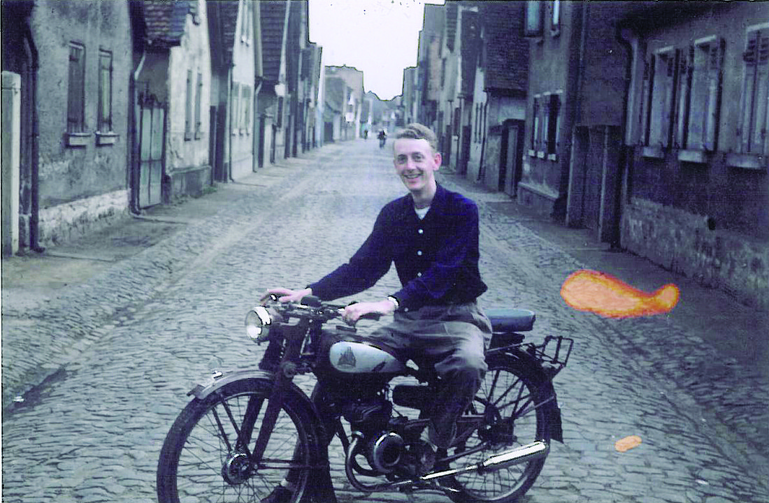 James Ballard poses on his motorcycle in 1953 in Germany.
