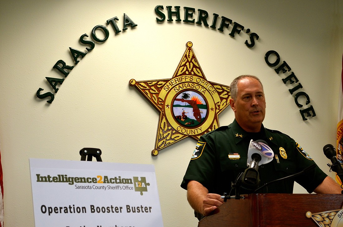 Sheriff Tom Knight announces the success of a collaborative effort with area businesses to crack down on retail theft called Operation Booster Bumper.