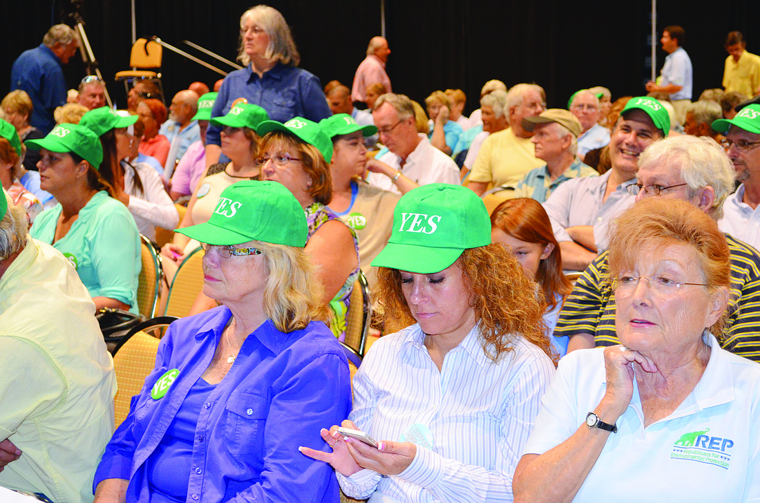 Long Bar Pointe project supporters prepare for a special land-use meeting of the Manatee County Commission Tuesday.