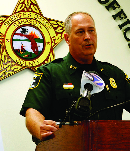 Sheriff Knight announces in an Aug. 1 press conference the success of a collaborative effort with area businesses to crack down on retail theft.