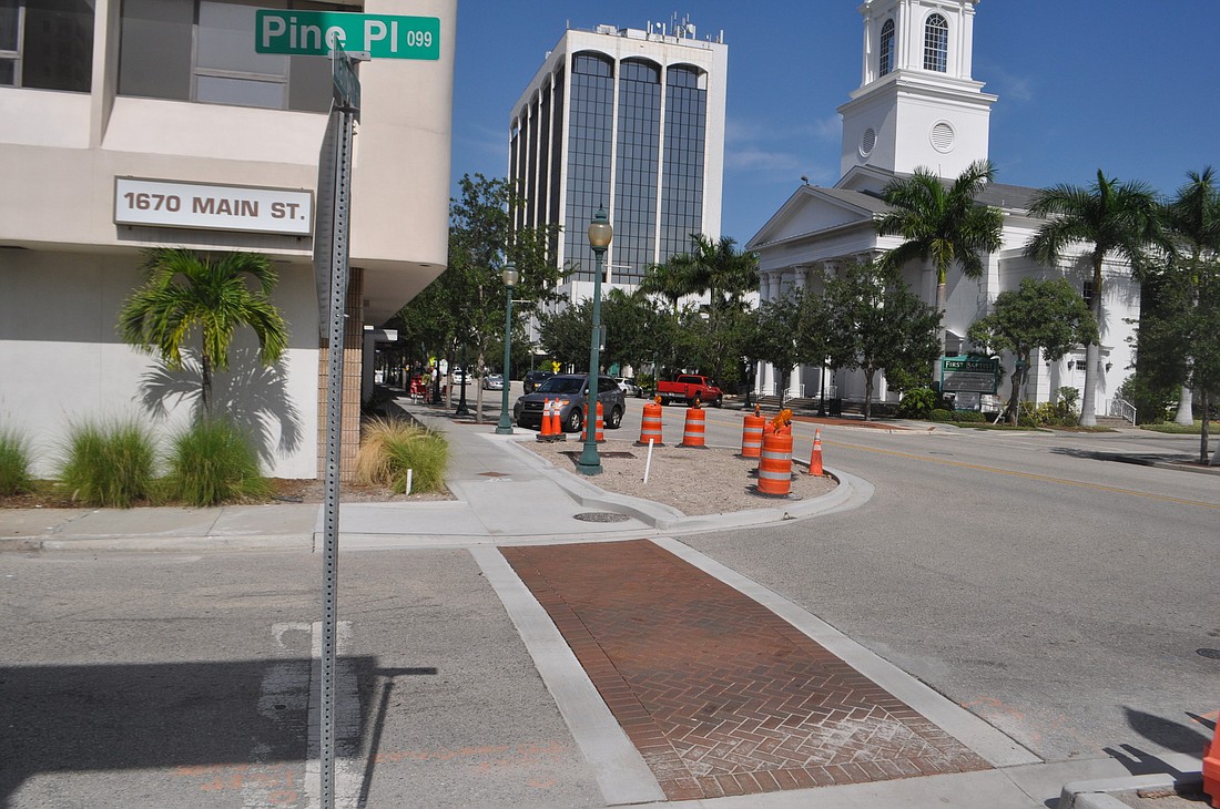 Traffic has reopened at Main Street and Pine Place following the instillation of a brick crosswalk, part of Main Street improvement efforts.