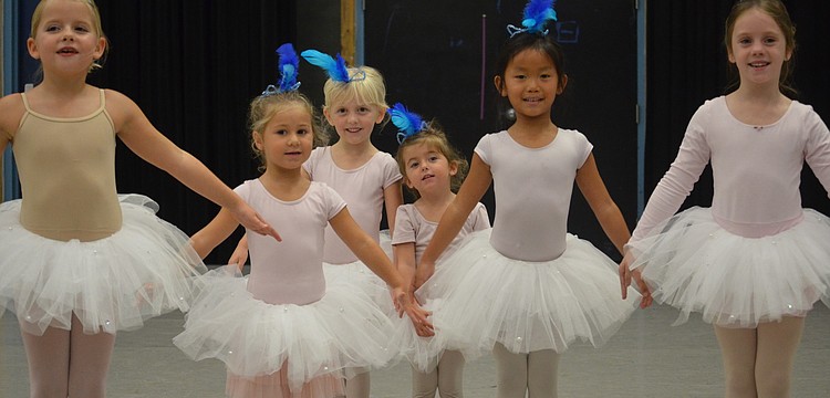 Sienna Steiner, 6, Elise Settini, 3, Emma Kleppinger, 4, Rory Wagner, 3, Roselyn Wagner, 6, and Siena Cook, 6, rehearse their dance one last time before showing parents what they learned.
