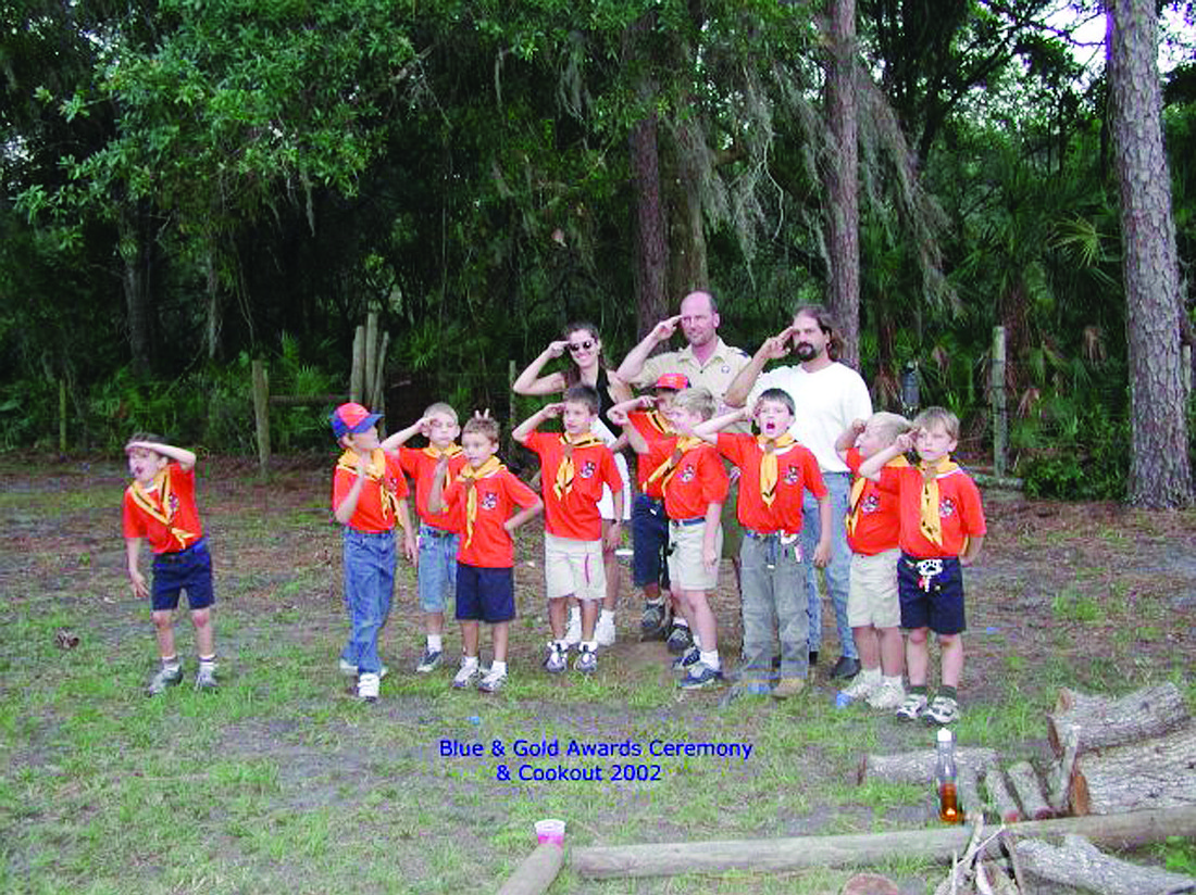 Members of Boy Scout Troop 181 are pictured during a cookout and awards ceremony in 2002.