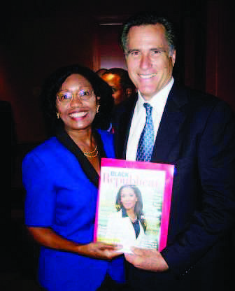 Frances Rice, Sarasota resident and chairman of the National Black Republican Association, with former Republican presidential candidate Mitt Romney. Photo courtesy of the NBRA.