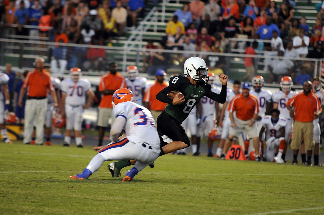 Lakewood Ranch quarterback Chad Rex rushed for five touchdowns on the night. He also threw a touchdown pass.