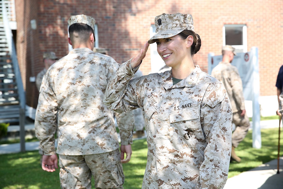 Navy Lt. Cmdr. Shannon Stout, from Sarasota, has achieved a milestone for women in Marine combat units. Photo courtesy USMC.