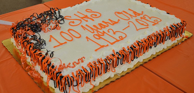 Faculty and staff gathered Monday, Sept. 16, in the Media Center at Sarasota High School to celebrate the schoolâ€™s 100th anniversary.