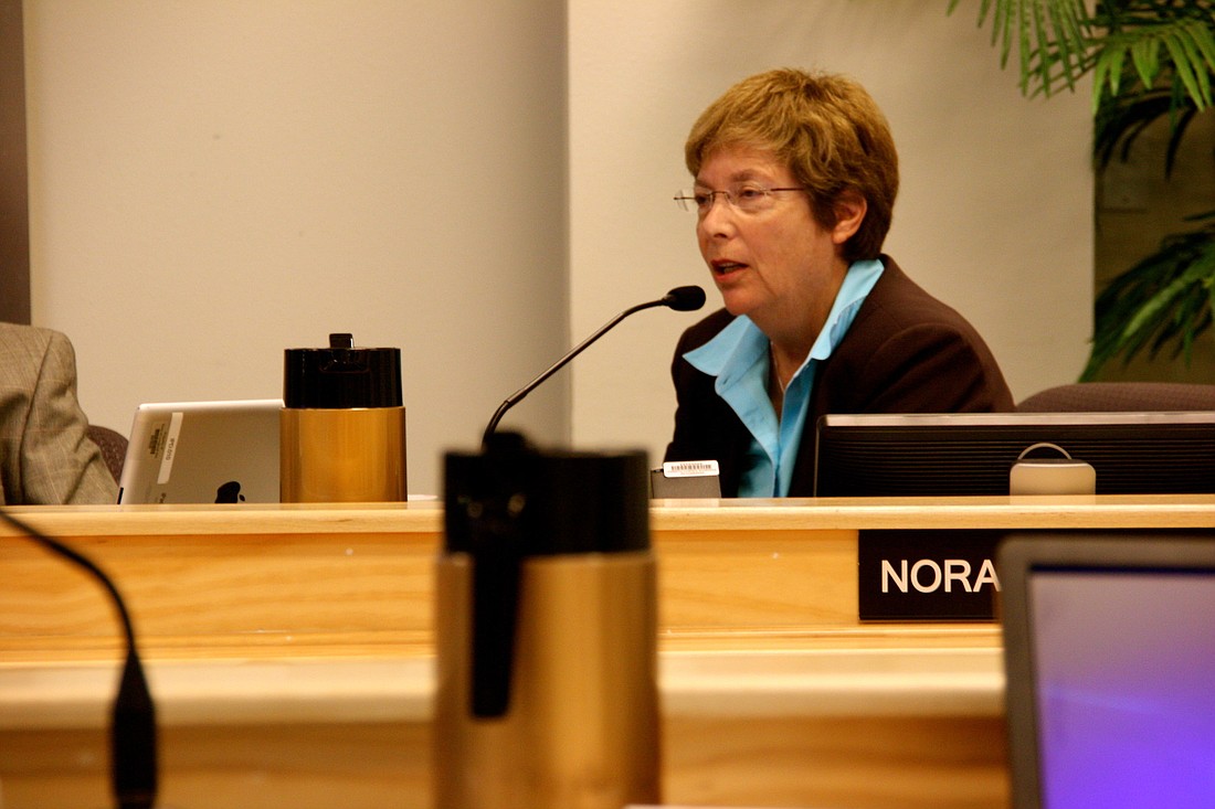 Sarasota County Commissioner Nora Patterson expresses concerns Tuesday about a controversial proposal to mine Big Pass for Lido Beach sand.