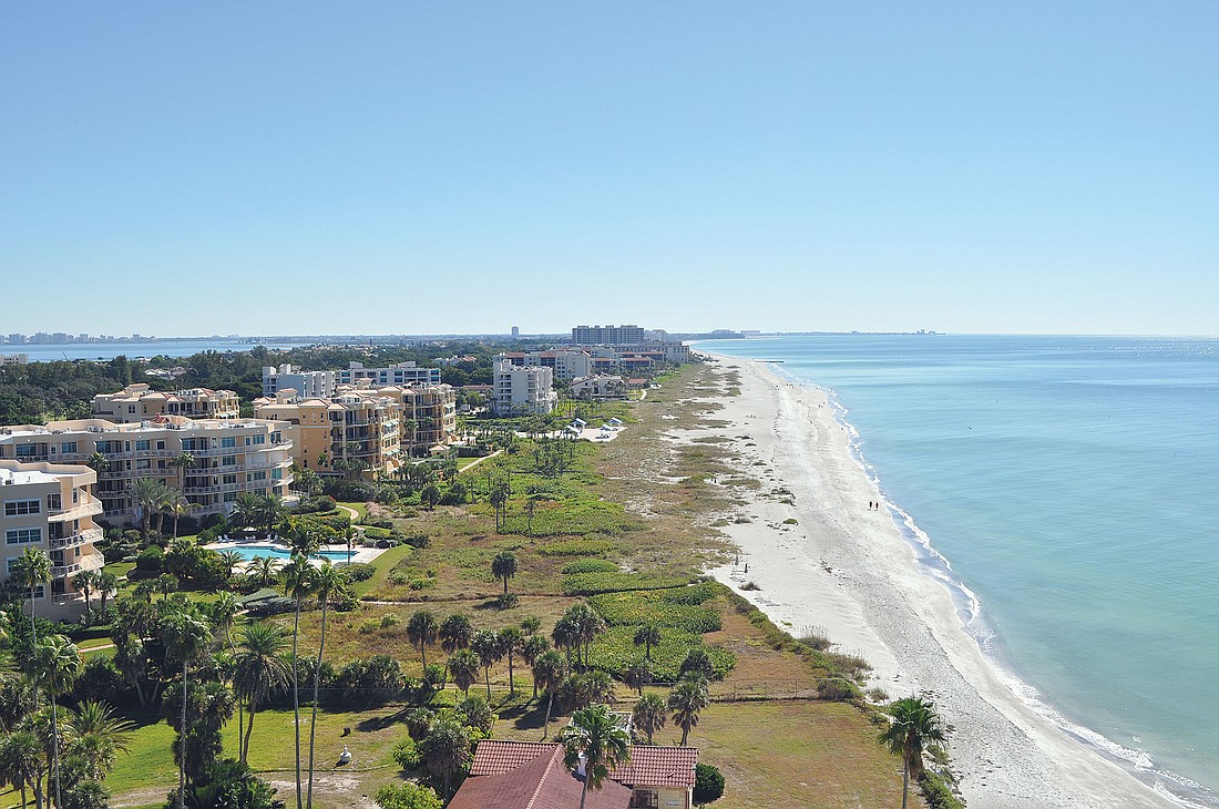 The southern half of Longboat Key, pictured, has mostly planned-development neighborhoods and condominiums, while north-end construction is more eclectic.