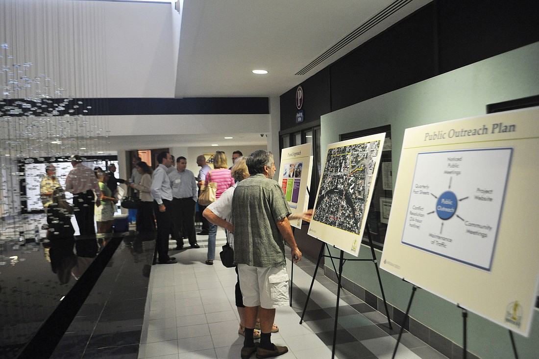 Prior to the Sept. 19 community meeting regarding construction of Lift Station 87, the lobby at City Hall was set up for attendees to peruse information posters.