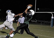 Lakewood Ranch wide receiver Cameron Pearcey hauls in a 39-yard pass to set up a Mustangs touchdown.