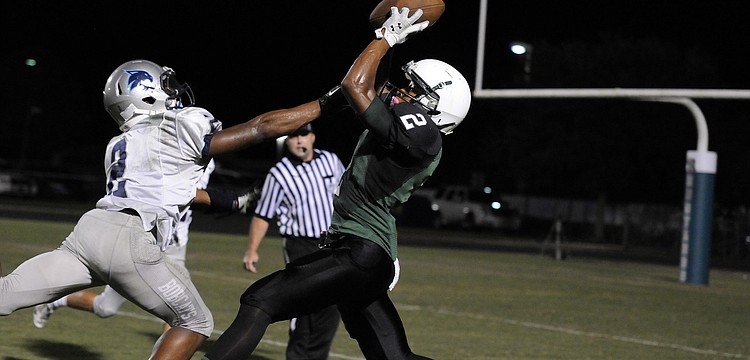 Lakewood Ranch wide receiver Cameron Pearcey hauls in a 39-yard pass to set up a Mustangs touchdown.