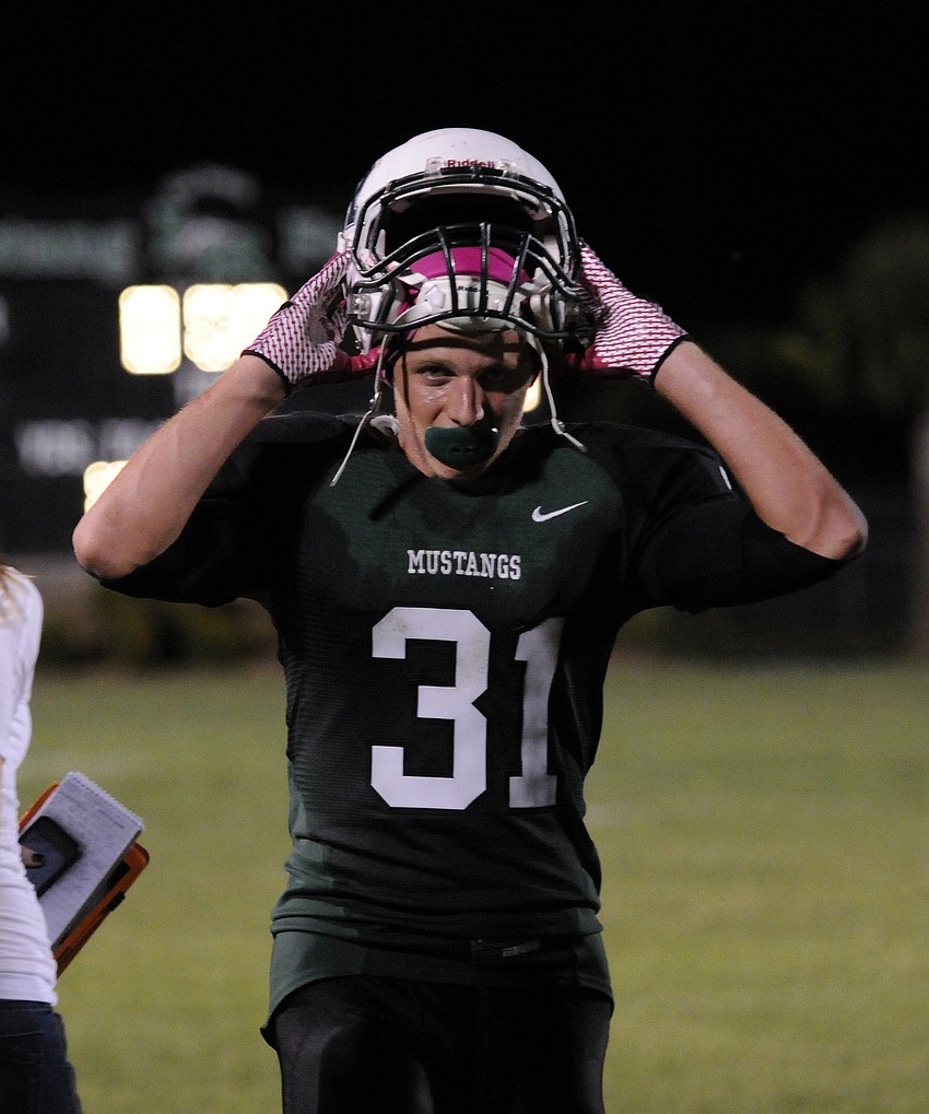 Lakewood Ranch junior defensive back James Jeffcoat and several other players wore pink in honor of Breast Cancer Awareness Month.