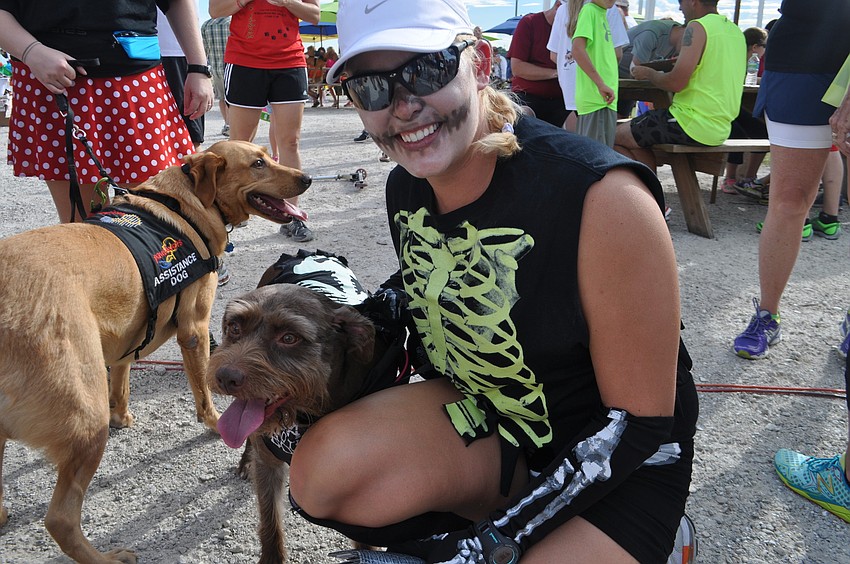 Jessica Hanson and Bailey dressed up as skeletons