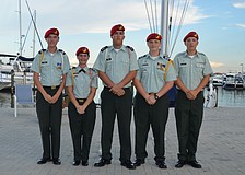 Sgt. Keaton Clark, Sgt. Grace Gordon, First Sgt. Brandon Christensen, Pvt. Matthew Pochopien, First Lt. Jackson Stroud