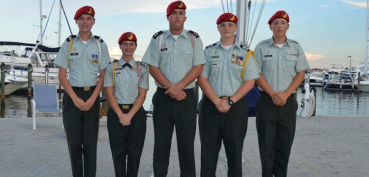 Sgt. Keaton Clark, Sgt. Grace Gordon, First Sgt. Brandon Christensen, Pvt. Matthew Pochopien, First Lt. Jackson Stroud