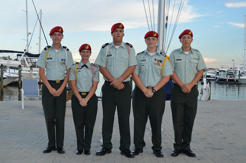 Sgt. Keaton Clark, Sgt. Grace Gordon, First Sgt. Brandon Christensen, Pvt. Matthew Pochopien, First Lt. Jackson Stroud