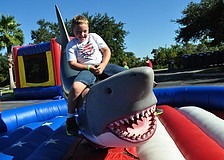 Gavin Lawson, 8, tested his balance.