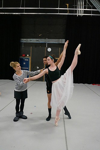 Kate Honea rehearses Emily Dixon and Edward Gonzalez in her piece "Gitana Galop," which premiered this past weekend at "Theatre of Dreams."