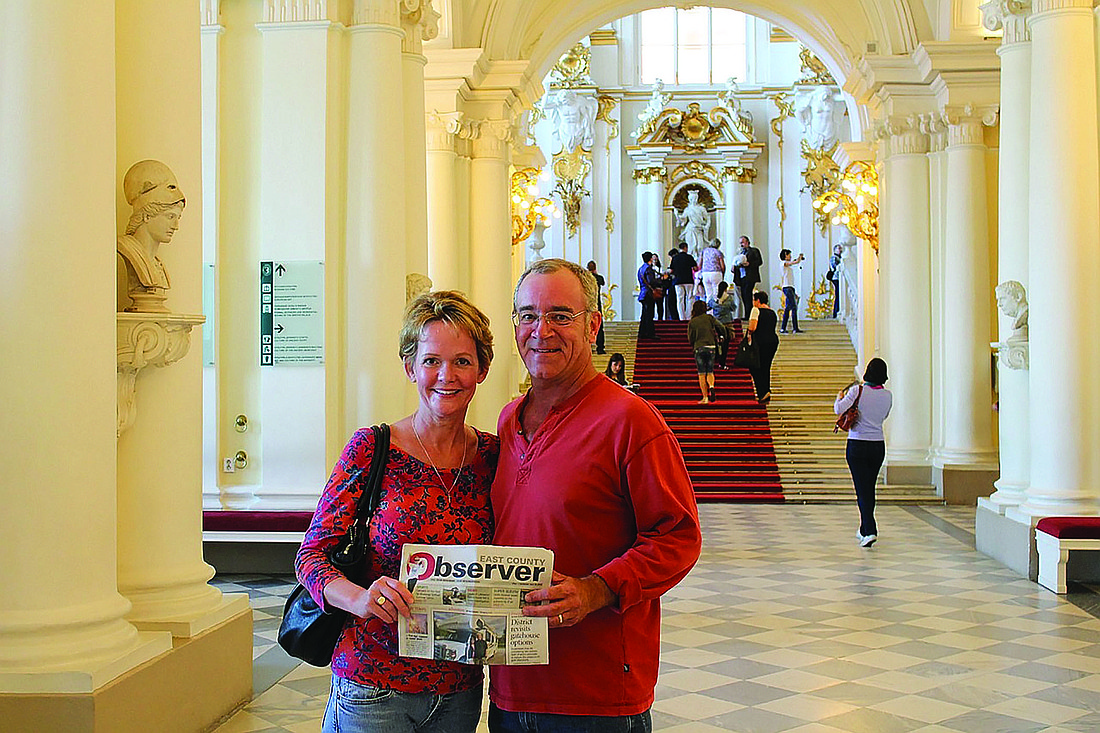 ST PETERSBURG, RUSSIA. River Club residents Elaine and David Lunkes recently traveled to Europe. The couple brought their favorite newspaper to Russia, Sweden, Denmark, Germany, the Netherlands and Brussels.