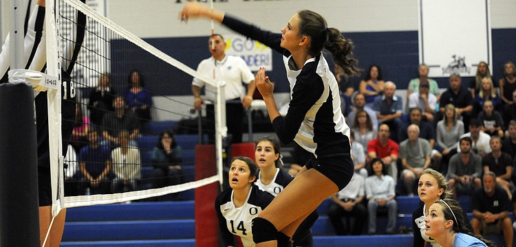 ODA senior Lauren Maxey goes up for a kill in the first set of the Thunder's 3-1 victory over Calvary Christian in the Class 3A-Region 3 quarterfinals Oct. 29.