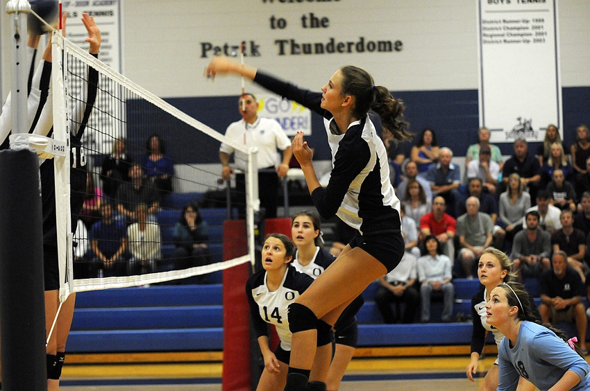 ODA senior Lauren Maxey goes up for a kill in the first set of the Thunder's 3-1 victory over Calvary Christian in the Class 3A-Region 3 quarterfinals Oct. 29.