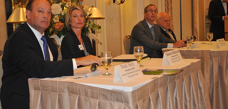 The Panel: Mark Huey of the EDC of Sarasota County; Sharon Hillstrom of the Bradenton Area EDC; Mark Chait of Benderson Development and Dr. Donald Oâ€™Shea, president of New College of Florida