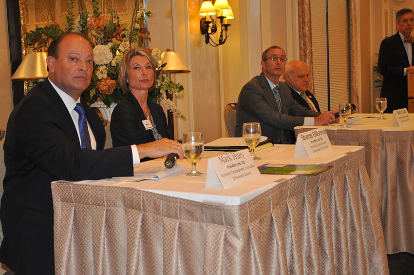 The Panel: Mark Huey of the EDC of Sarasota County; Sharon Hillstrom of the Bradenton Area EDC; Mark Chait of Benderson Development and Dr. Donald Oâ€™Shea, president of New College of Florida