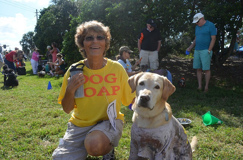 Dirty dog Martin with owner Elizabeth wood who was his soap