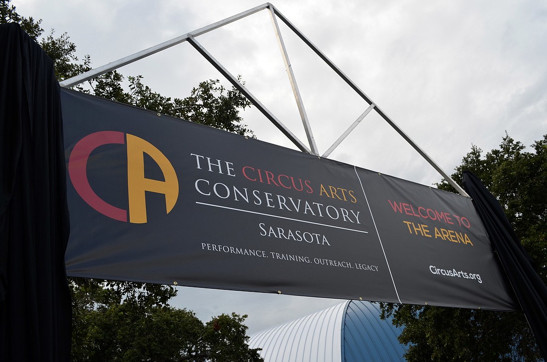 The Circus Arts Conservatory banner is a new addition to the newly named Sailor Circus Academy arena.