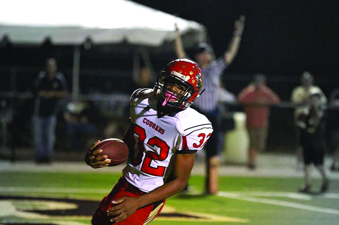 Courtesy photo. Cardinal Mooney freshman Vince Sellers scored a 5-yard touchdown and had an interception in the Cougars 35-10 victory over Fort Myers Bishop Verot Nov. 1.Ã‚Â