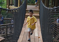 Anderson Chau runs down the bridge