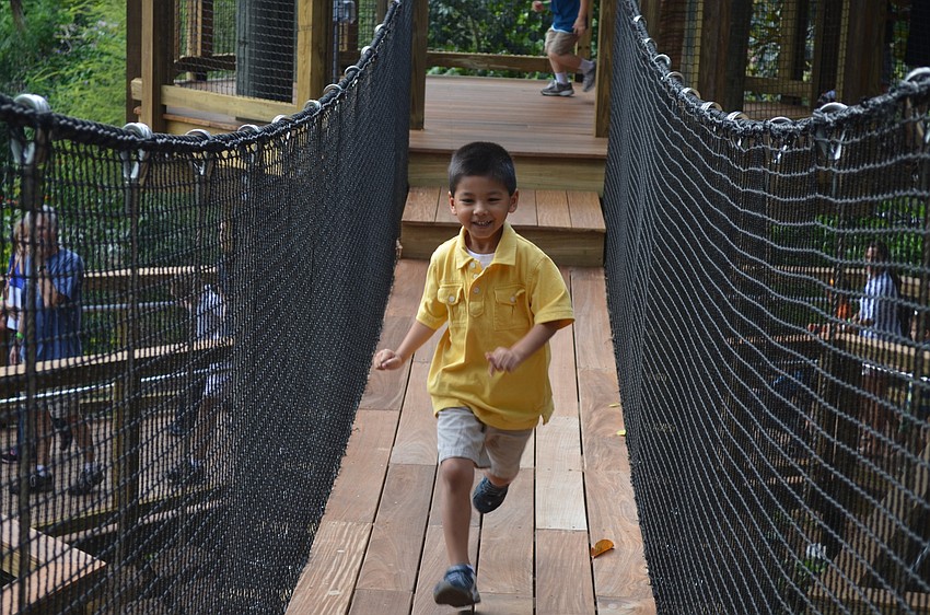 Anderson Chau runs down the bridge