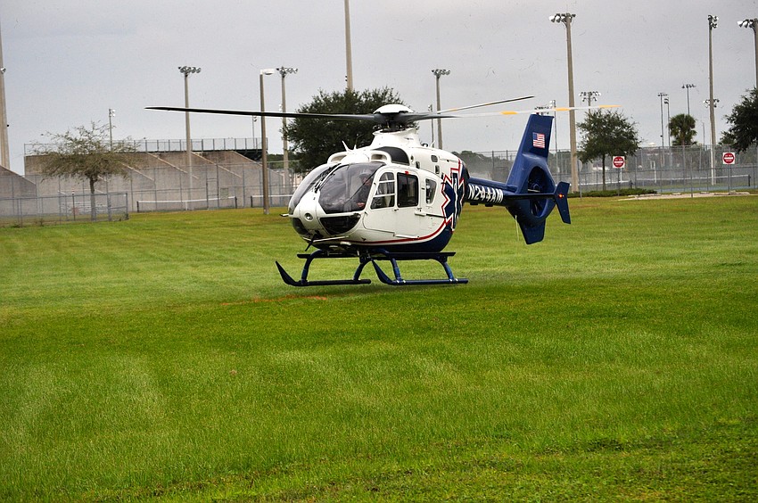 Bayflite helicopter lands for patrons to view.