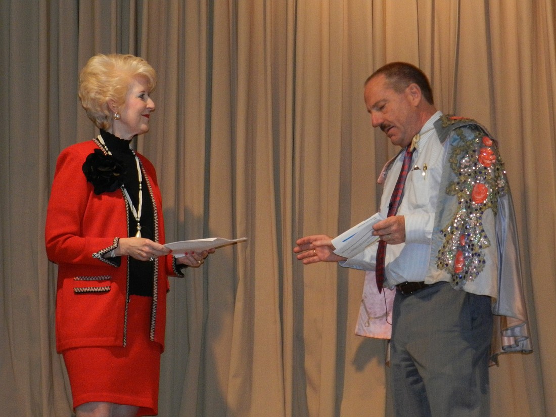 Christine Jennings, CEO of the Westcoast Black Theatre Troupe, plays Mrs. Mable Ringling alongside Steve Queior, CEO of The Greater Sarasota Chamber of Commerce.
