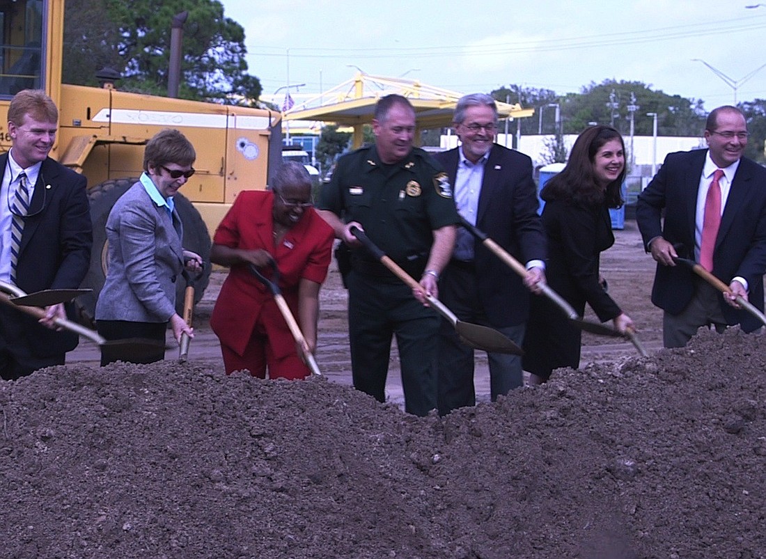Sarasota County commissioners and Sheriff Tom Knight break ground on the new emergency operations center.