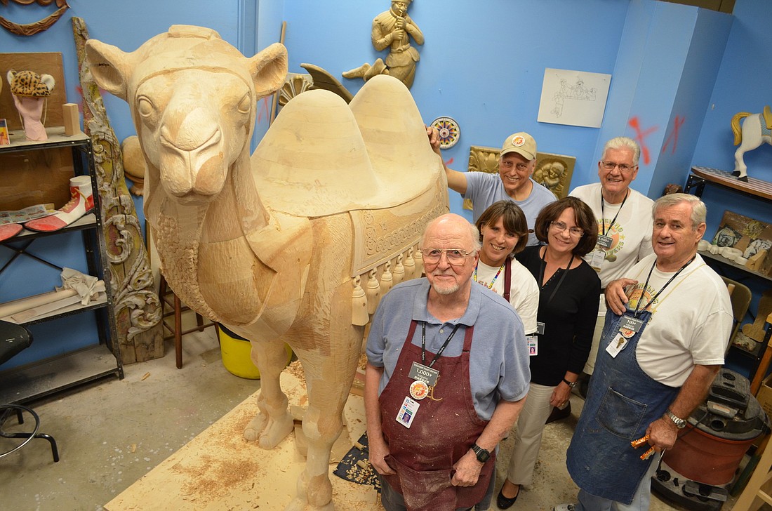 A few of the The Ringling's woodcarving shop's volunteers: Don Welch, Nora Sellmer, Marty Rosen, Martha Kelley (painting volunteer), Don Haynie and Manfred Klatt