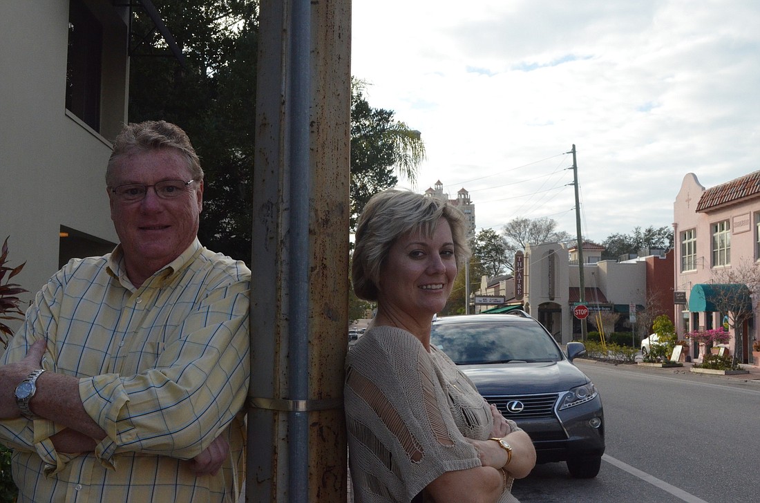 J.P. Knaggs, owner of Bijou CafÃƒÂ©, and Rebecca Hopkins, managing director of Florida Studio Theatre, lobbied the city for First Street improvements, such as wider sidewalks and new decorative lampposts.