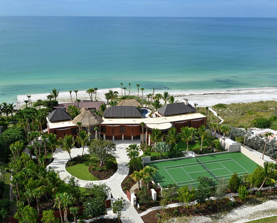 The estate at 6633 Gulf of Mexico Drive has nearly 10,000 square feet of living space in three separate pavilions. (Courtesy Michael Saunders & Co.)