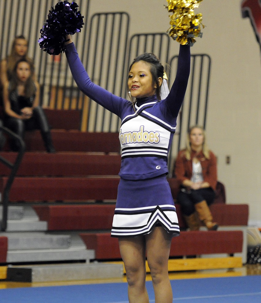 Sophomore Helena Taeza gets the crowd energized during Bookerâ€™s performance.