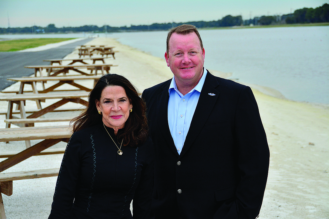 Katherine Harris and Paul Blackketter, president of the Suncoast Aquatics Nature Center Associates, hope to raise $1 million from the private sector for the World Cup pentathlon finals in 2014.