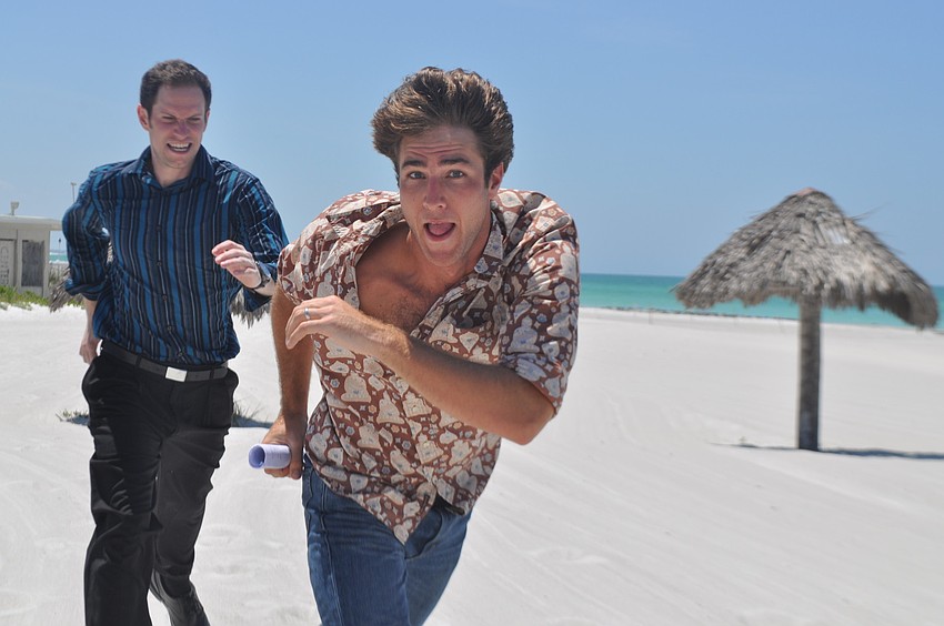 FSU/Asolo actors Brendan Ragan and Jacob Cooper fight over a document in a scene for the film 