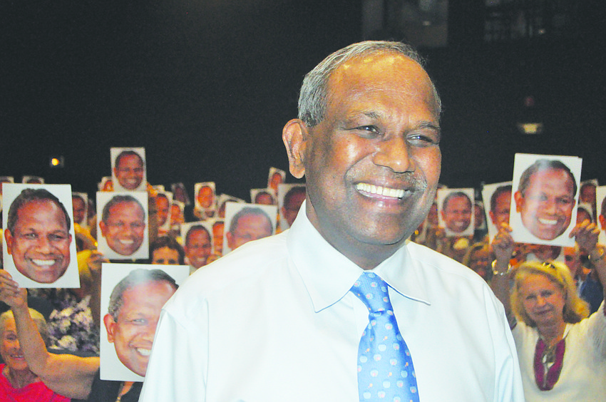 Longtime Mote Marine Laboratory & Aquarium President/CEO Dr. Kumar Mahadevan stands out in a sea of faces when the crowd surprised him in honor of his retirement April 11.